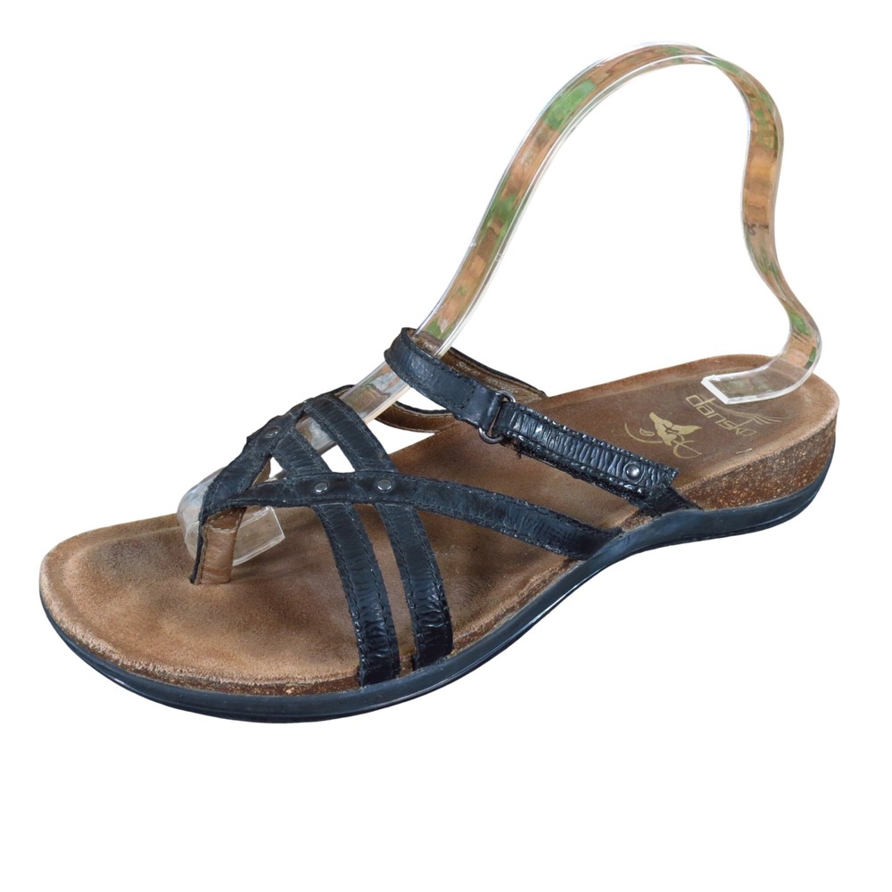 Dansko‎ Jenelle Women Thong Sandal Size 40 Walking Comfort Black Leather Slide